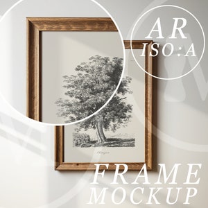 A3 Mockup PSD Template - aspect ratio ISO:A - Rustic Wooden Picture Frame with Natural Sunlight and Shadows