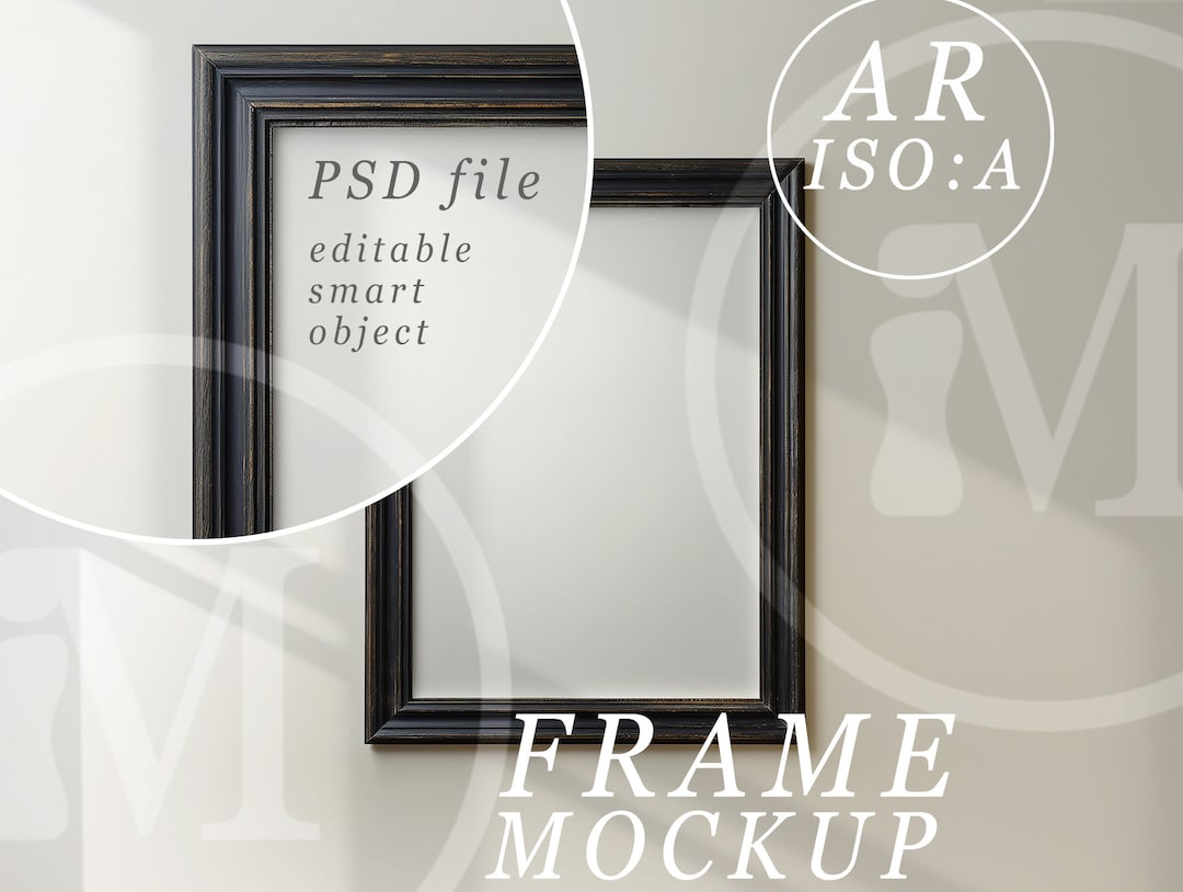 A3 A4 Vertical PSD Frame Mockup, Black Distressed Wooden Picture Frame