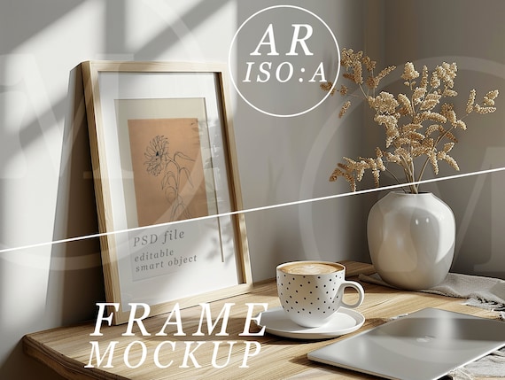 A3 Frame Mockup: Light Wood, Bright Interior (PSD & JPEG)