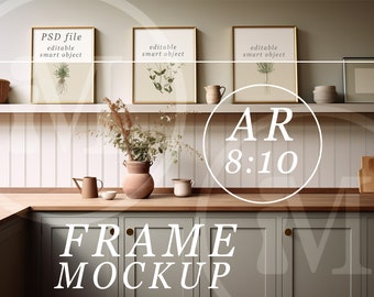 3, 8x10 frame mockup - aspect ratio 8:10 - Modern Shaker Design Cottage Kitchen Mockup