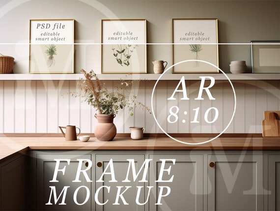 3, 8x10 frame mockup - aspect ratio 8:10 - Modern Shaker Design Cottage Kitchen Mockup
