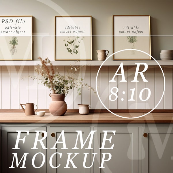 3, 8x10 frame mockup - aspect ratio 8:10 - Modern Shaker Design Cottage Kitchen Mockup
