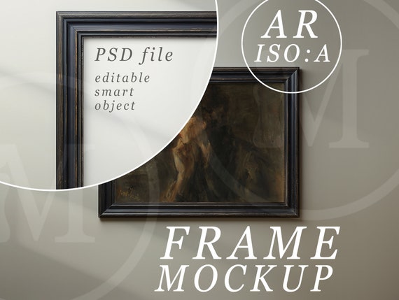 Distressed Black Wood Frame Mockup: A3 A4 Horizontal (PSD)