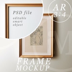 Vertical 3x4 Mockup - PSD Template - Simple Mid-Tone Oak Wooden Picture Frame with soft lighting