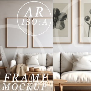 Three Frame Mockup - aspect ratio ISO:A - Modern Living Room Interior Mockup