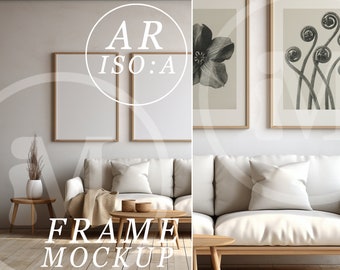 Three Frame Mockup - aspect ratio ISO:A - Modern Living Room Interior Mockup