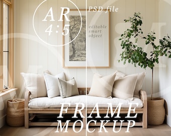Vertical Frame Mockup: Modern Family Room Interior (PSD & JPEG)