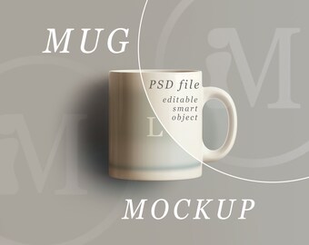 White Mug Mockup: Neutral Tone PSD Template (Digital Download)