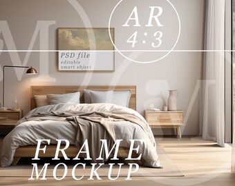 Landscape Frame Mockup - aspect ratio 4:3 - Modern Bright and Airy Bedroom Interior Mockup