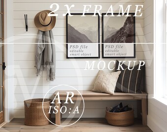 A1 Double Frame Mockup: Modern Mud Room Decor (PSD & JPEG)