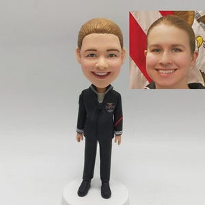 Custom Navy Officer Bobblehead - Handmade personalized souvenir, special Birthday Gift for military loved ones. Military retirement souvenir