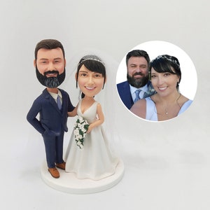 Sr. y Sra. Bobblehead a medida, estatuas de pareja hechas a mano basadas en fotos, ideal para decoración de tartas de boda y regalos de aniversario