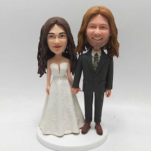 Aangepaste bruiloft bobblehead paar, gepersonaliseerd beeldje bruid en bruidegom, uniek verjaardagscadeau taarttopper