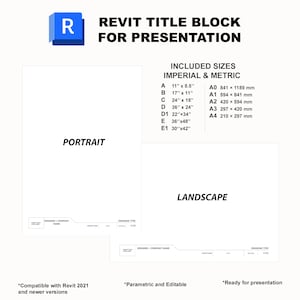 Architektur - Innenarchitektur Revit Präsentation Titelblock Vorlage Metric -Imperial |  Querformat - Hochformat |  | Revit 2021+