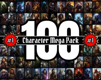 100 Various NPC Portrait Mega Pack 1, Dungeons & Dragons DnD, Pathfinder RPG Game Character, Fantasy Illustration Digital Art, Gift for DM