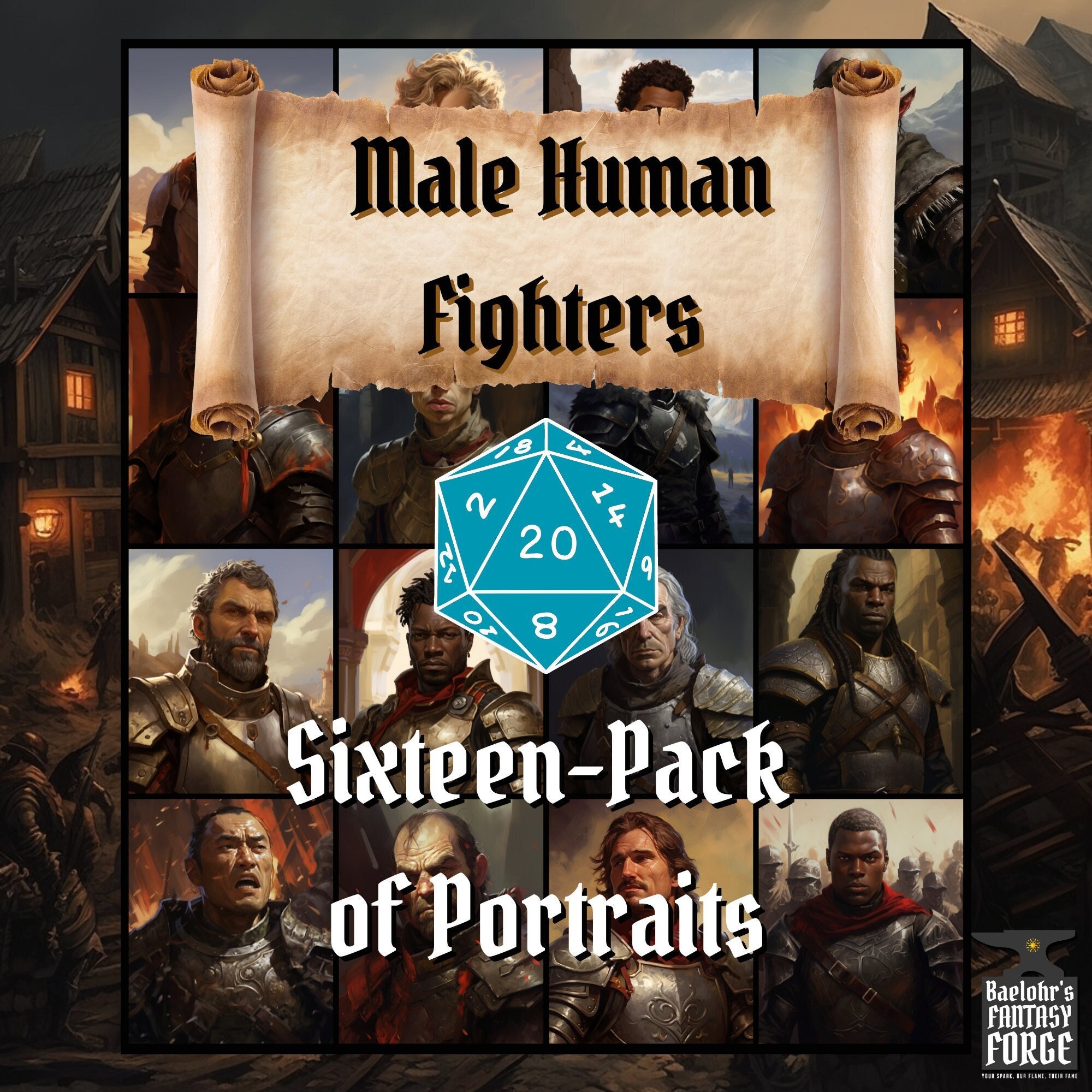 Male Human Fighter Portraits 16-pack 1 Dungeons & Dragons 