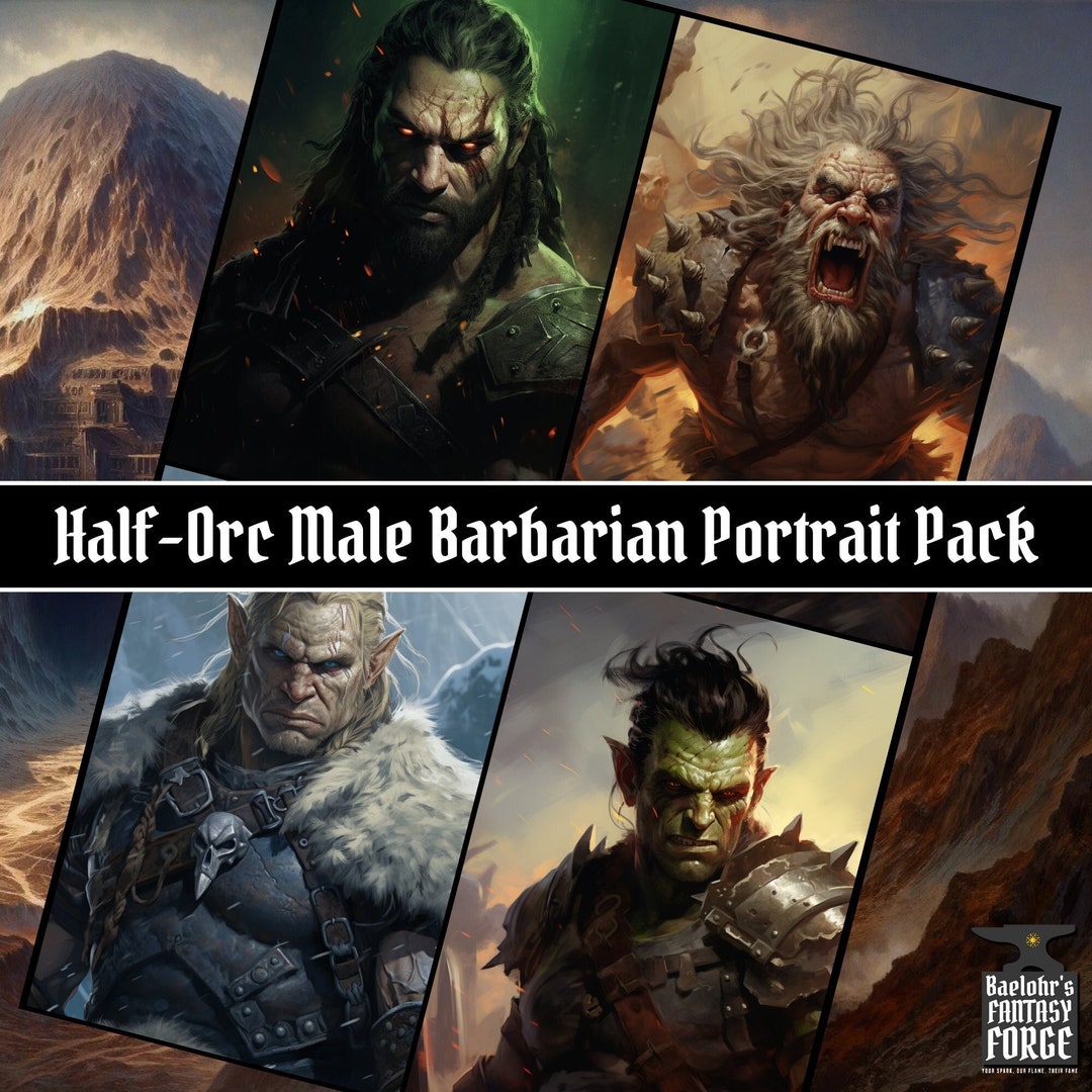 Male Half-orc Barbarian Portraits | 16-pack #1 | Dungeons &amp; Dragons Dnd ...
