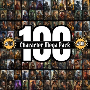 100 Various NPC Portrait Mega Pack 10, Dungeons & Dragons DnD, Pathfinder RPG Game Character, Fantasy Illustration Digital Art, Gift for DM