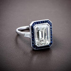 Art Deco Edwardian Old Mine Cut Diamond and French Cut Blue Sapphire Halo Ring Antique Vintage-style Jewelry Art Deco Estate Engagement Ring