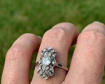 Edwardian Art Deco Old European Cut Diamond Ring Victorian Filigree Ring Retro Women Wedding Ring Gift For Mother Estate Mid-Century Ring