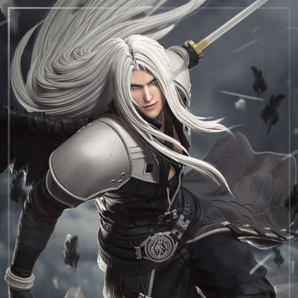 1/9 20cm FFVII Final Fantasy Sephiroth  Fan Art Sculpture 3d 12k Resin Statue Unpainted Version