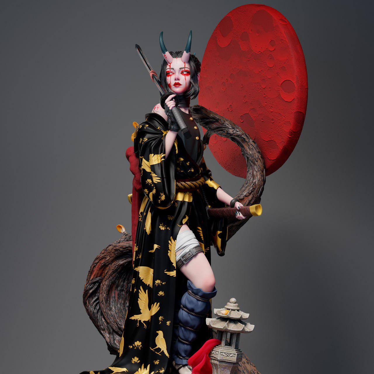 Bloody Samurai Woman | Maximum Detailed 3d 12k Resin Printed