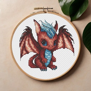 Little Magic Water Brown Dragon Cross Stitch Pattern - Digital pattern for creating a cross stitch embroidery, PDF file, instant download