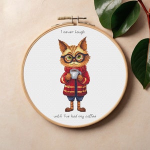Digital Cross Stitch Pattern Cat with Coffee Embroidery Chart Grumpy Cat Counted Cross Stitch Pdf Funny Cat X-stitch Gift for Cat Lover PDF