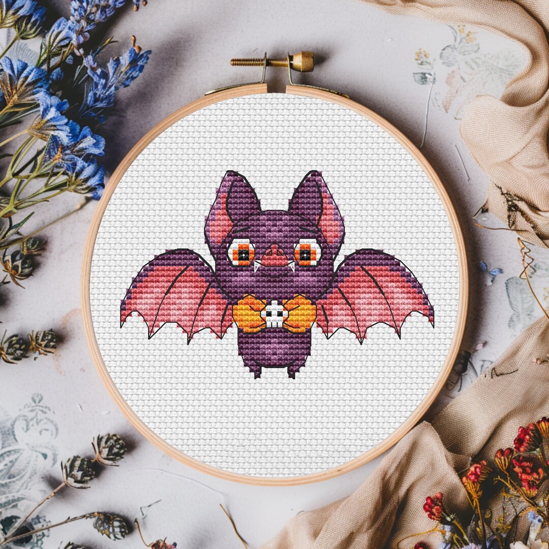 Cute Purple Bat Cross Stitch Pattern: Halloween Embroidery (PDF) - Etsy