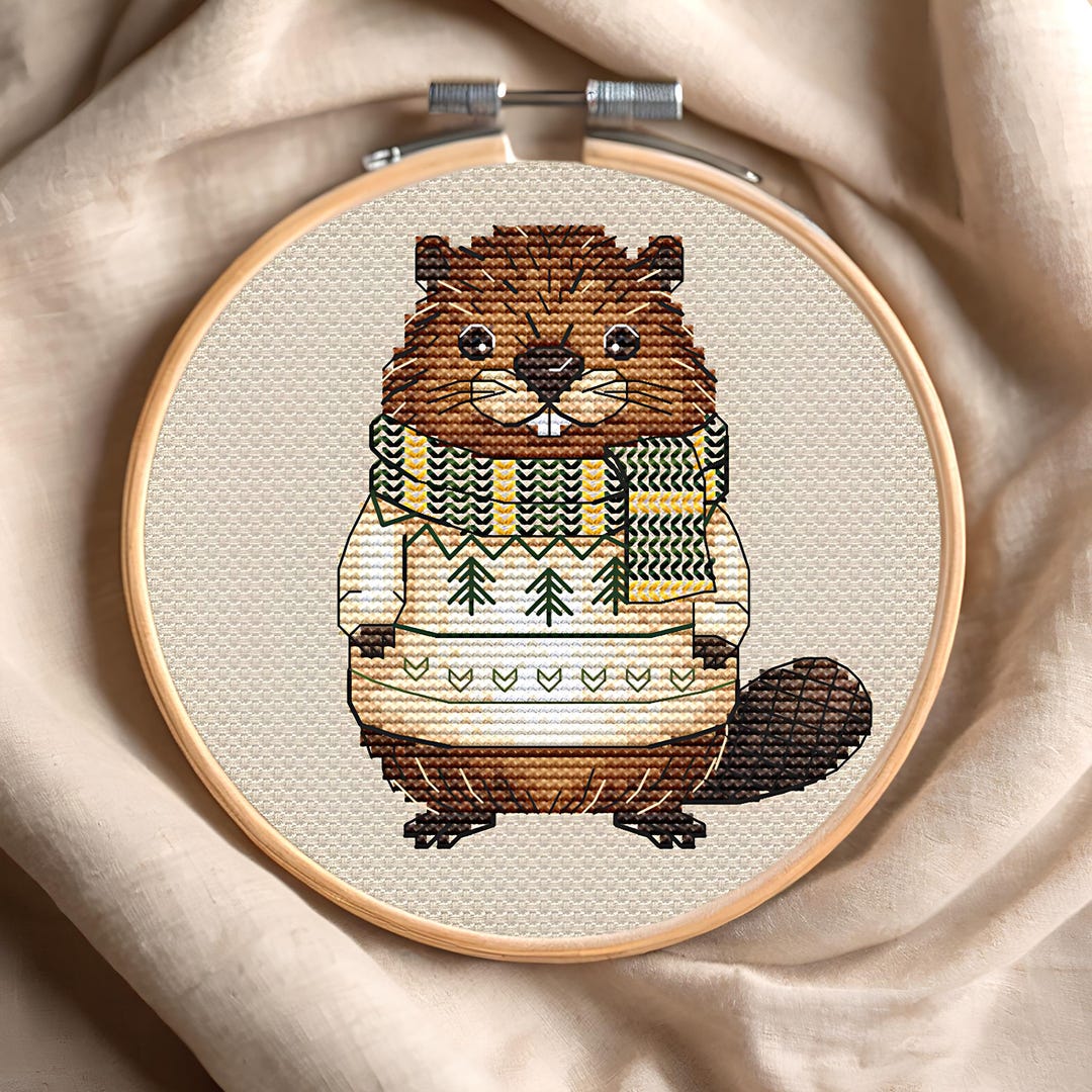 Adorable Beaver Cross Stitch Pattern PDF - Cozy Animal in a Sweater ...