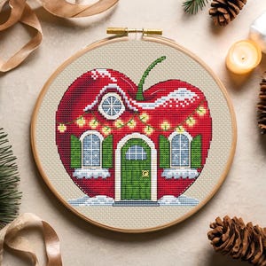 Cross stitch pattern Christmas Cherry House Digital Embroidery chart instant download Fairy House cross stitch chart Christmas Magic House