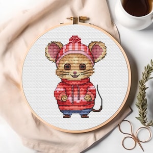 Little Winter Mouse - Digital cross stitch pattern for creating cross stitch embroidery, PDF files, cross stitch kit, easy cross stitch