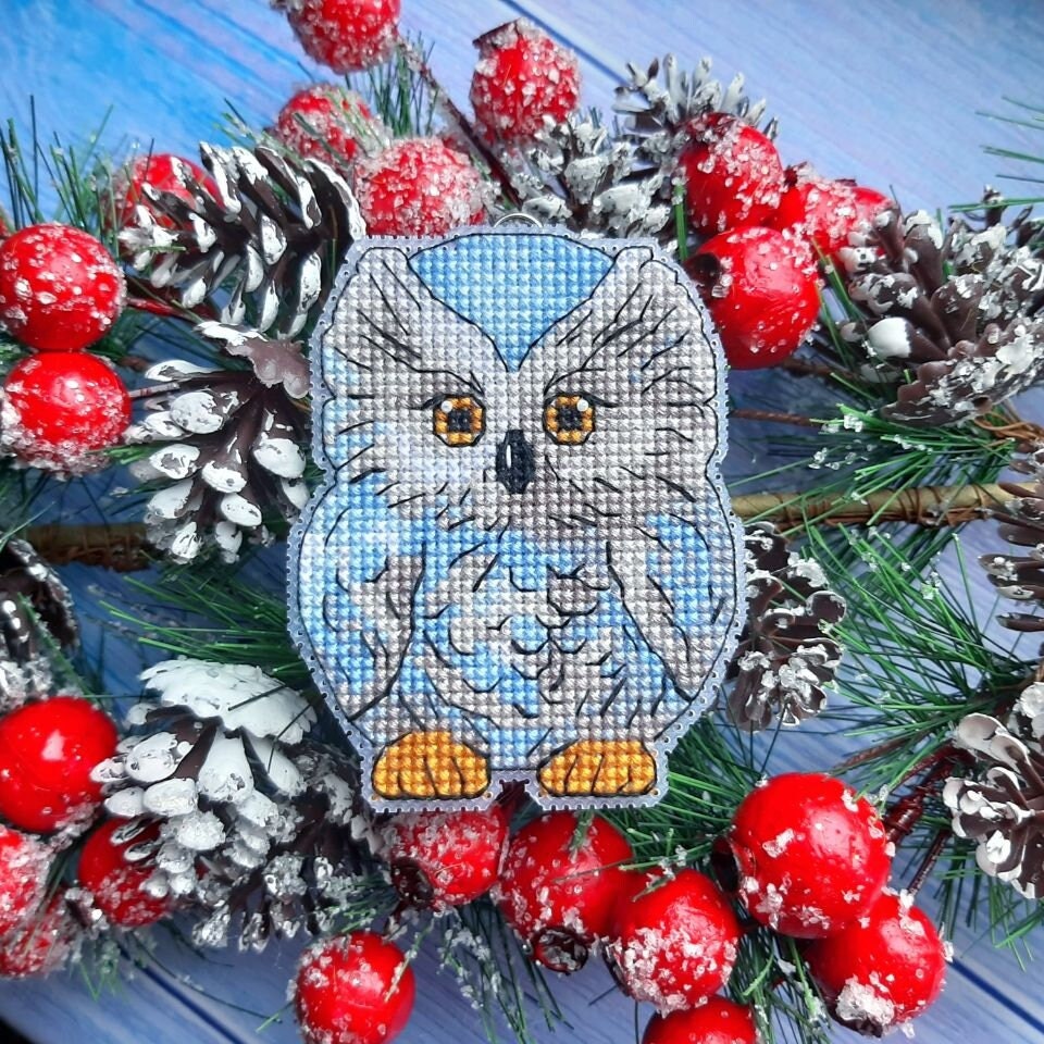 Little owl Digital cross stitch pattern Chrictmas tree toy PDF Embroidery Chart