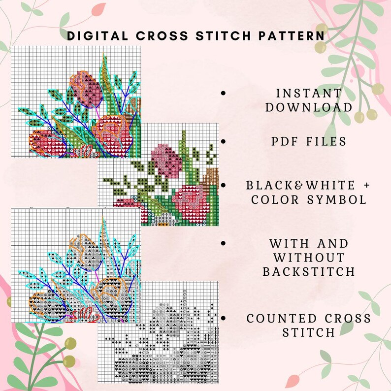Spring Bunny Cross Stitch Pattern PDF, Rabbit With Flowers, Floral ...