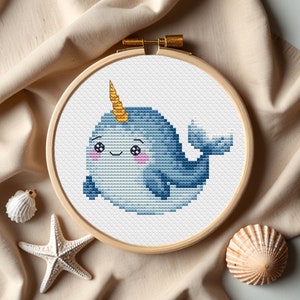 Cross stitch pattern Narwhal -Digital cross stitch chart for creating cross stitch embroidery, PDF file, instant download, point de croix