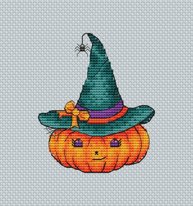 Little Pumpkin Digital Cross Stitch Pattern Cute Halloween Embroidery ...