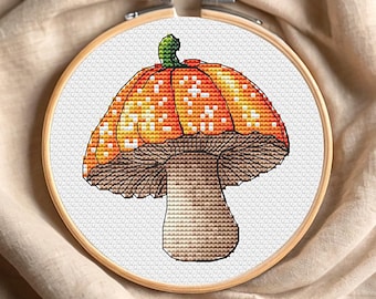 Cross Stitch Pattern Fantasy Pumpkin Mushroom Digital Embroidery Chart instant PDF download Fairy Fungi Cross Stitch Chart Simple Sampler