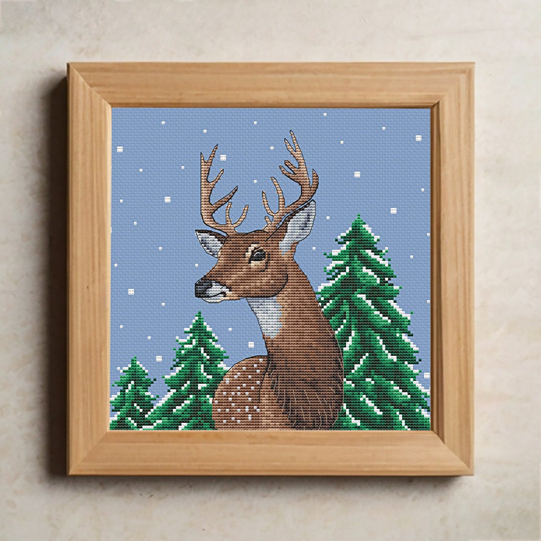 Deer in the Winter Forest - Digital Pattern for Creating a Cross-stitch ...