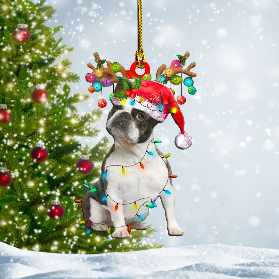 Boston Terrier Christmas Ornament Dog Santa Hat Ornament Etsy