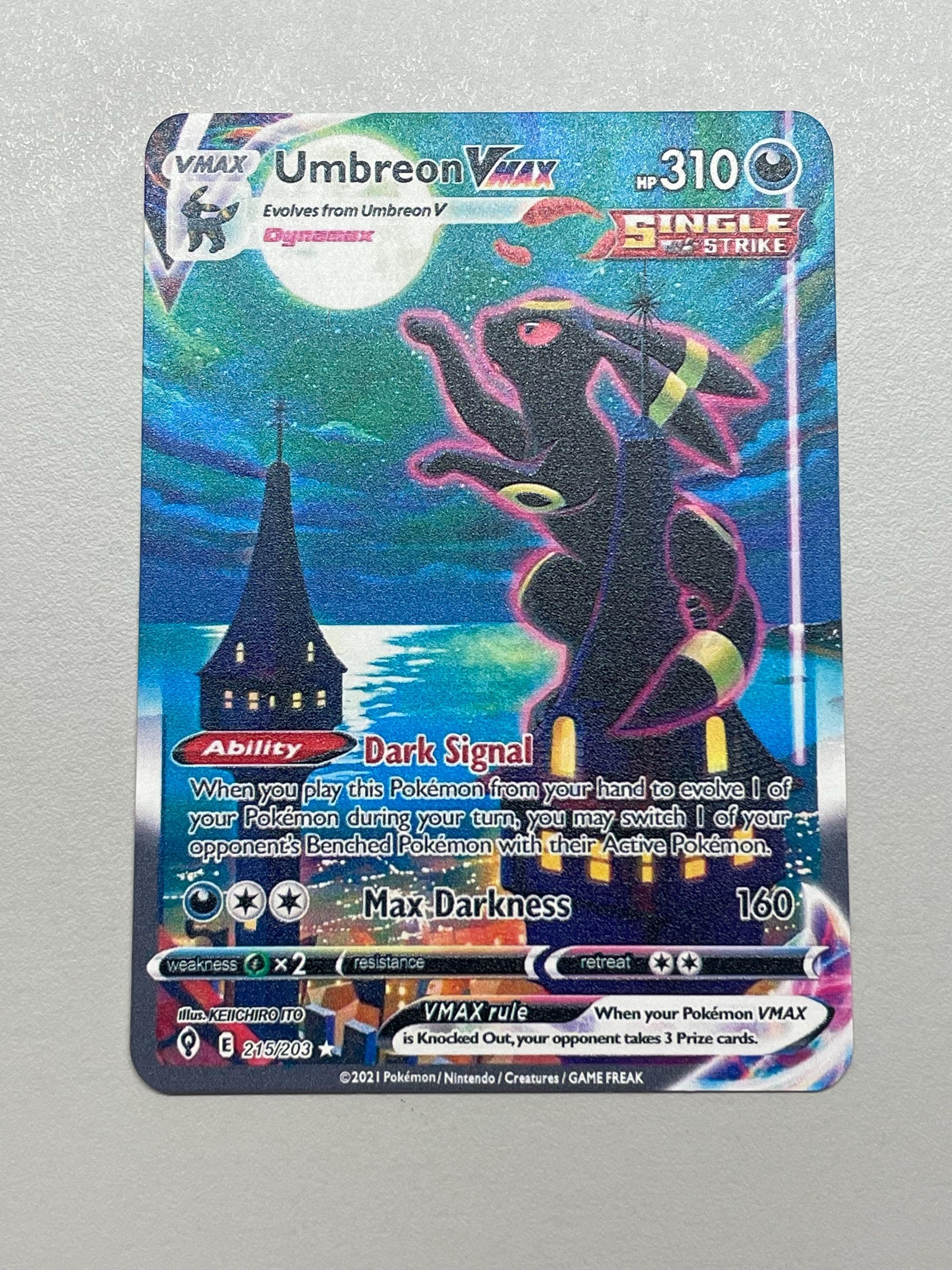 Custom Pokemoncard Umbreon VMAX 215/203 Tower Art Gold Metal