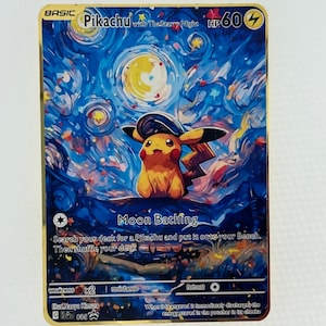 Custom Pokemoncard Pikachu With The Starry Night Gold Metal Heavy Stainless Steel Card