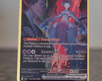 Custom Pokemoncard Team Rocket's Mewtwo ex 231/182 Gold Metal Heavy Stainless Steel Card