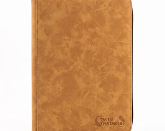 Brown 9 Pocket Trading Card Binder | Tan Zip Case Holds 360 Cards | Suede Texture Pokemon TCG Album | Collector Gift | TwinTraders