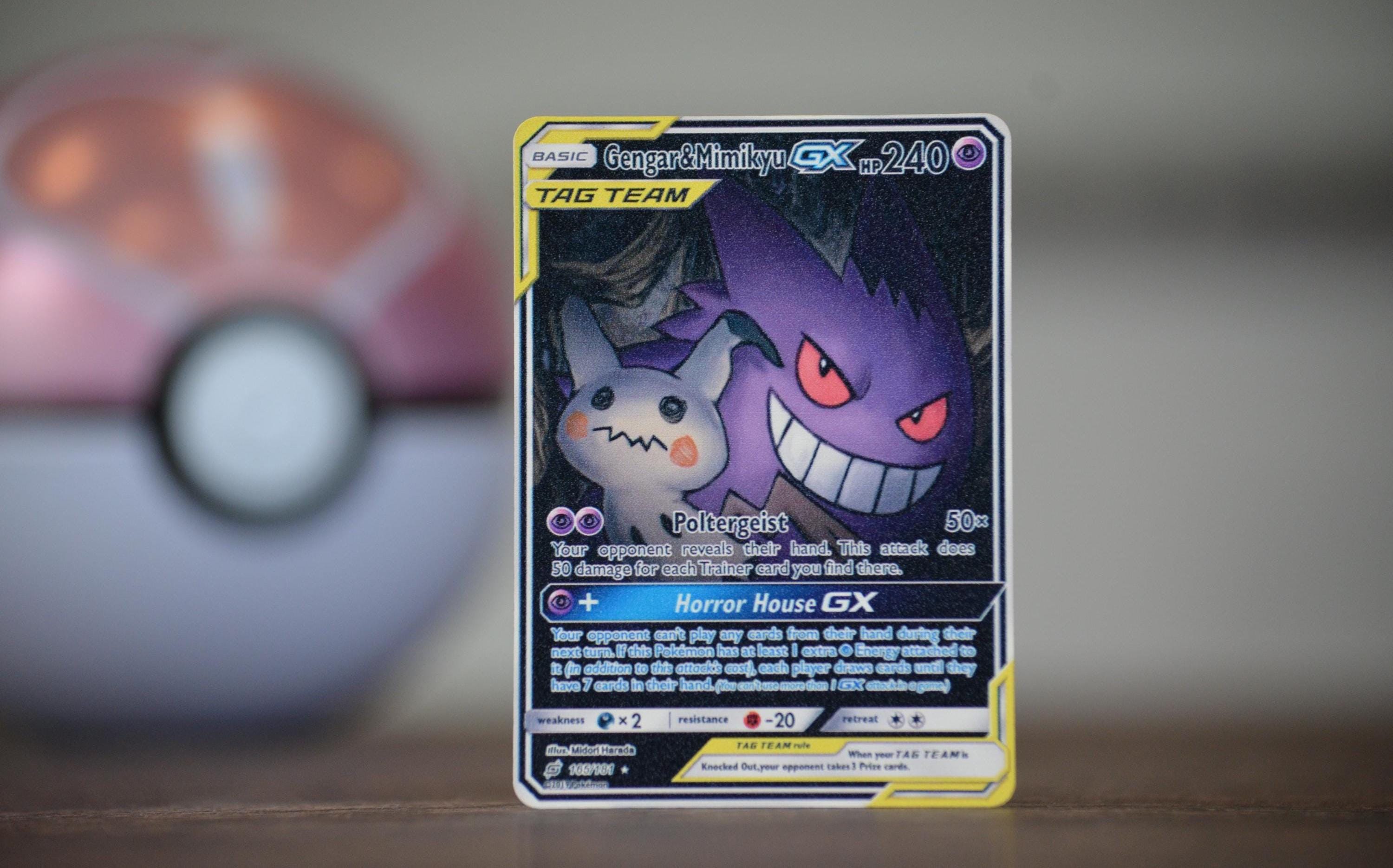 Custom Pokemoncard Gengar & Mimikyu GX 165/181 Gold Metal Heavy