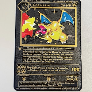 Ensemble de base Pokemoncard Dracaufeu personnalisé en métal noir, carte lourde en acier inoxydable