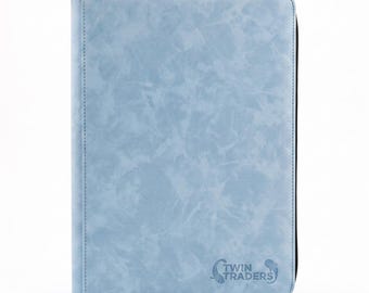 TwinTraders Sammelkarten-Reißverschlussmappe mit 9 Fächern – Wildlederoptik für 360 Karten, Premium-Qualität – Hellblau