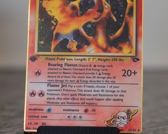 Custom Pokemoncard Blaine's Charizard 2/132 Gold Metal Heavy Stainless Steel Card