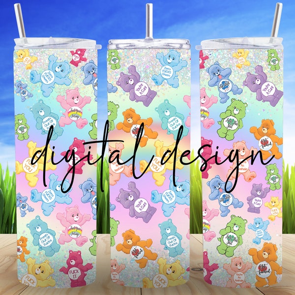 Cute cartoon swearing bear! 20oz tumbler wraps x2  for straight skinny for Sublimation PNG file only