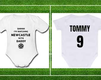 Psychobaby Shhh! I'm Watching with Daddy NEWCASTLE Mummy Grandad baby grow united utd babygrow Unique football fan gift FREE CUSTOMISATION