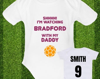 Psychobaby Shhh! I'm Watching BRADFORD with Daddy baby grow mummy grandad nana babygrow vest Xmas cute funny unique football fan gift CITY